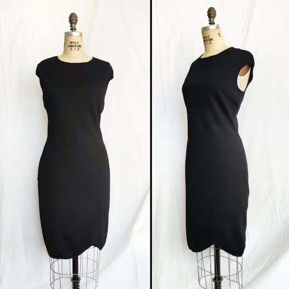 NWT ST. JOHN Milano Knit Black Caviar Wool Cap Sleeve Sheath Shift Dress LBD 6 S - Picture 2 of 8